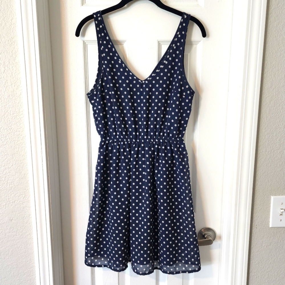 Navy and White Polkadot Dress